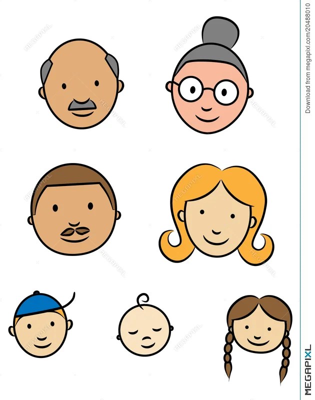 Member of family cartoon character on white background vector. Happy Family Faces Illustration 20488010 Megapixl