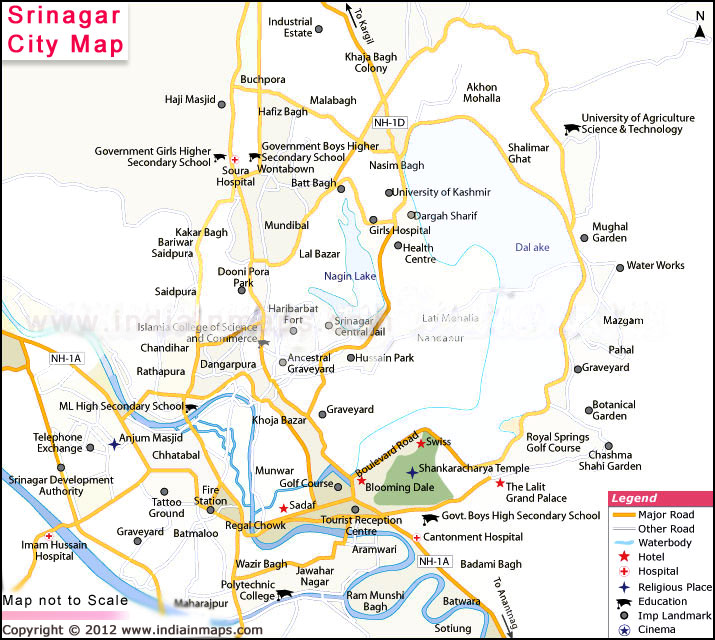 Top Tourist Attraction And Places Map Of Srinagar India Tourist 