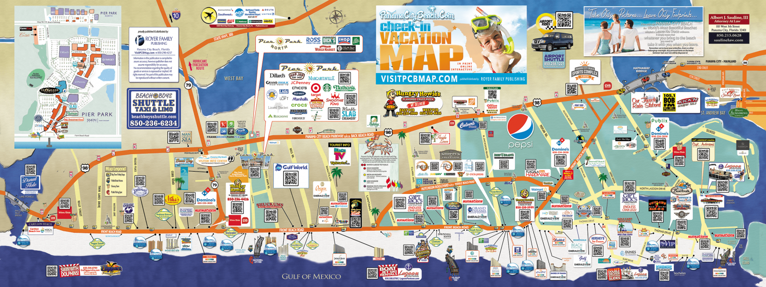 Top Tourist Attraction And Places Map Of Panama City Beach USA 