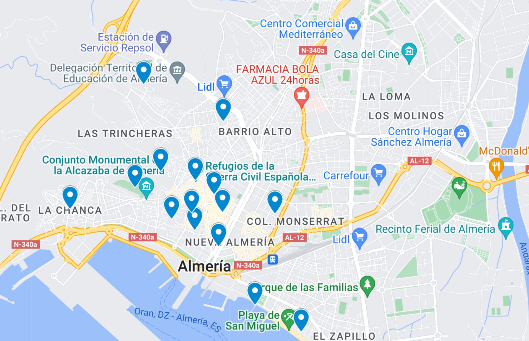 Top Tourist Attraction And Places Map Of Almeria Spain Tourist Places 