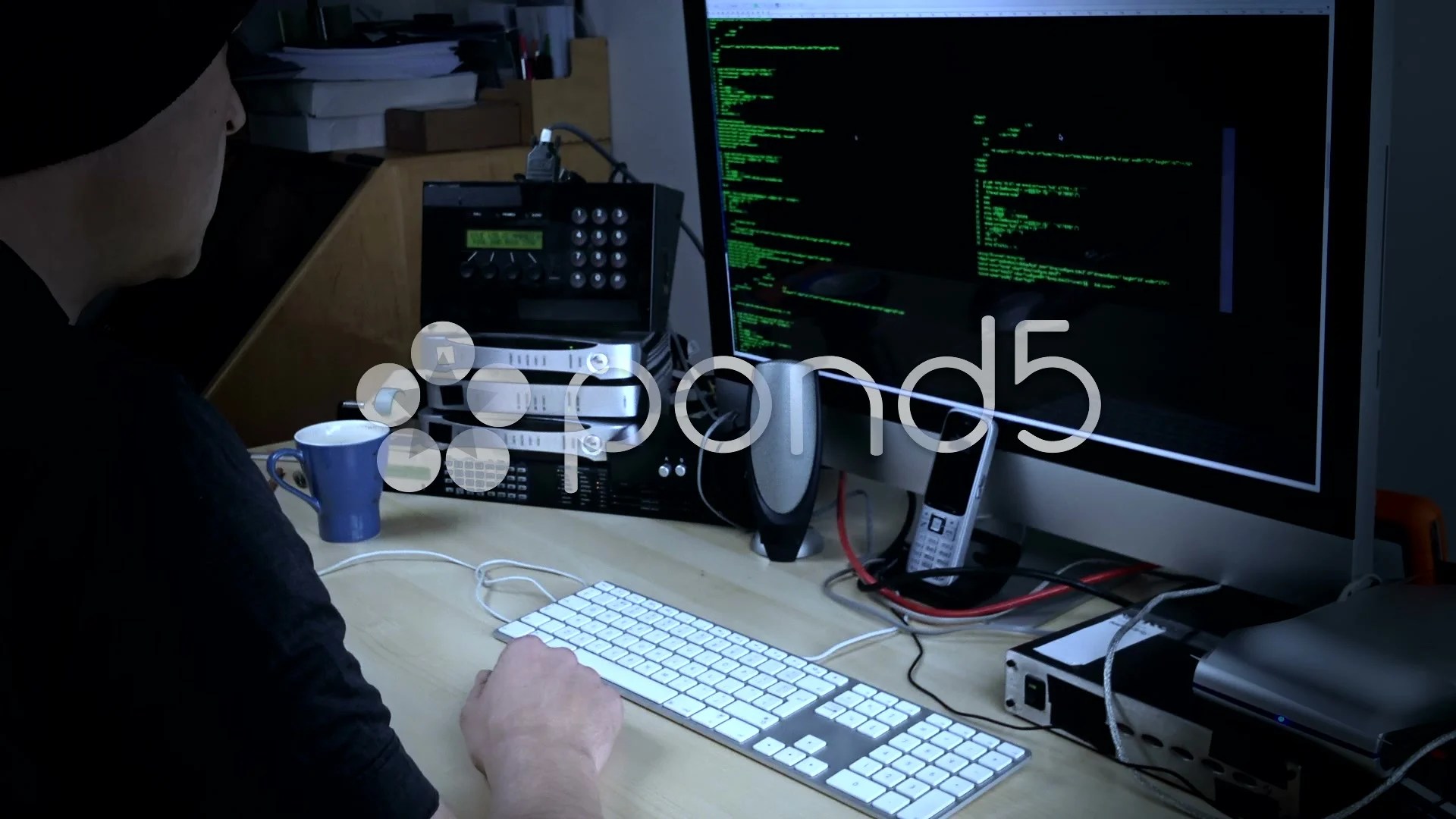 Hacker programmer at work on computer wi… | Stock Video | Pond5