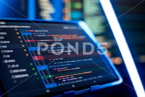 Running Computer Data Programming Coding Script Text On Screen Notebook Closeup Photo Stock - Download Incredible Mountain Background | Full HD