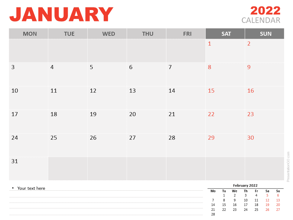 Calendar for january 2022 (united states) . January 2022 Calendar For Powerpoint And Google Slides
