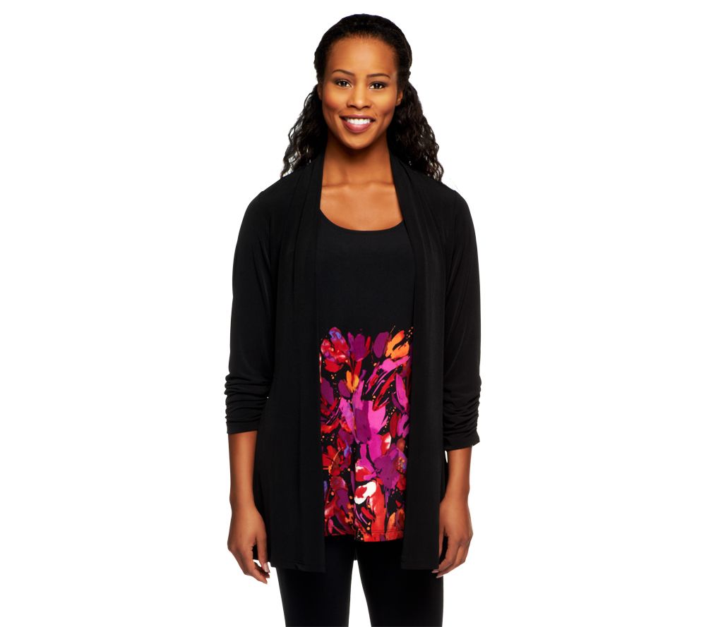Susan Graver Liquid Knit Cardigan And Printed Liquid Knit Tank Set