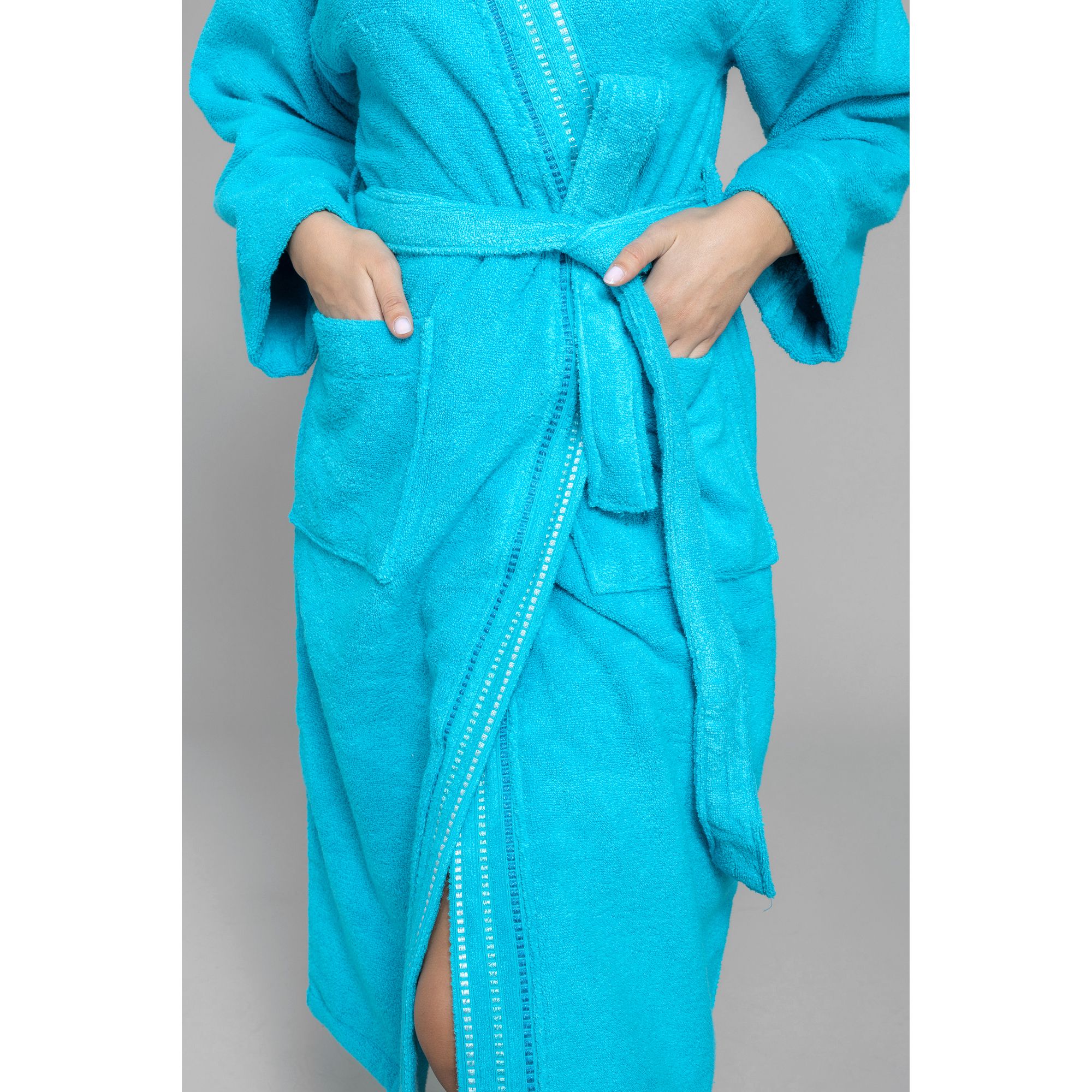 Seedüne damen-bademantel glanzbordüre 100% baumwolle