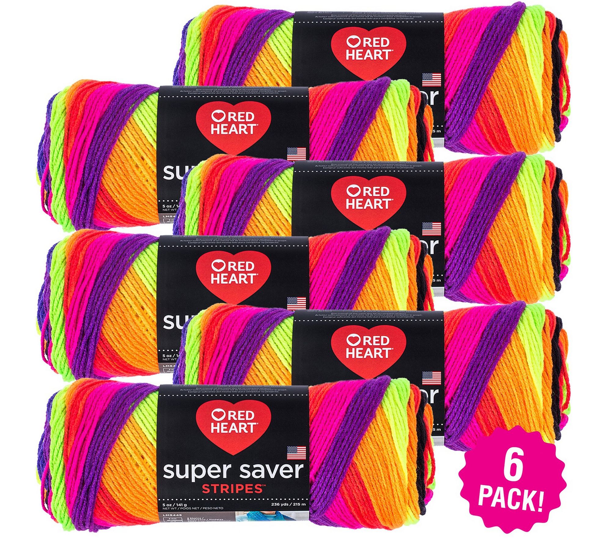 Red heart 6-pack bright stripe super saver yarn