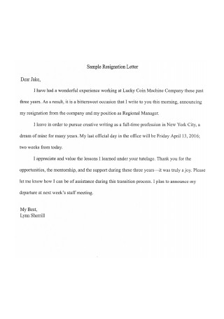 23 Sample Immediate Letters Of Resignation In Pdf Ms Word