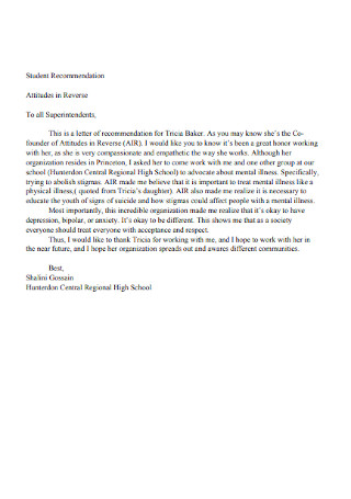 28 Sample Student Letter Of Recommendation In Pdf Ms Word