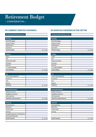 Sample retirement budget worksheet