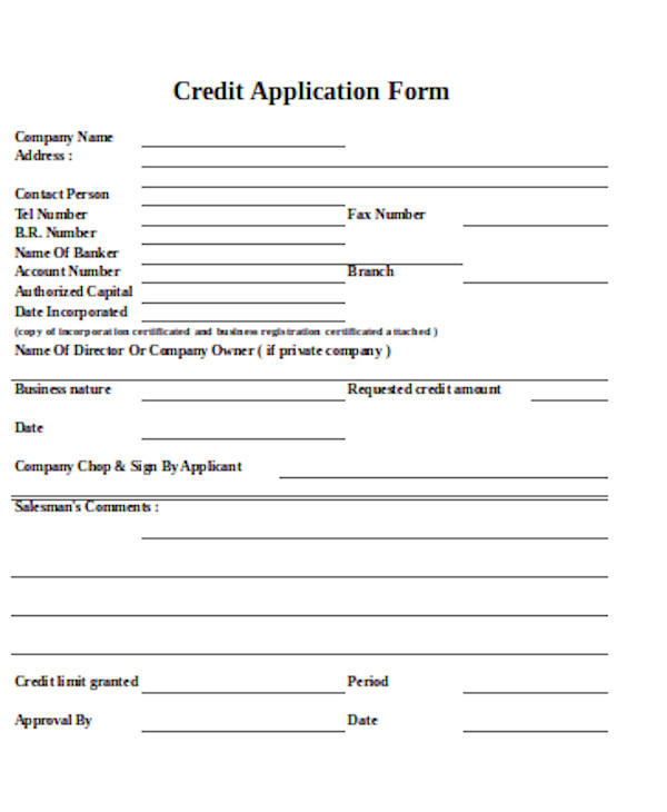 Free 17 Credit Application Forms In Pdf Excel Ms Word