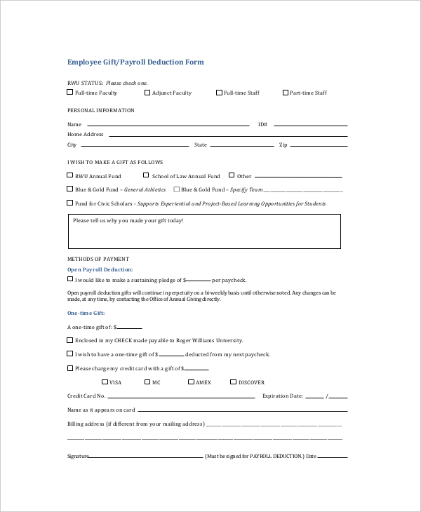 Free 12 Sample Payroll Deduction Forms In Pdf Ms Word Excel