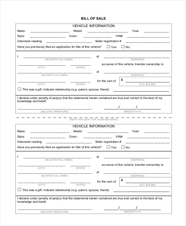 free 24 sample bill of sale forms in pdf ms word excel