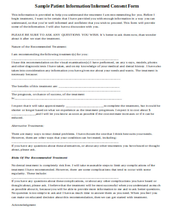 free 11 sample dental consent forms in pdf word