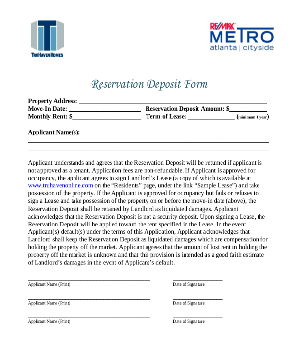 Free 22 Sample Reservation Forms In Pdf Excel Word