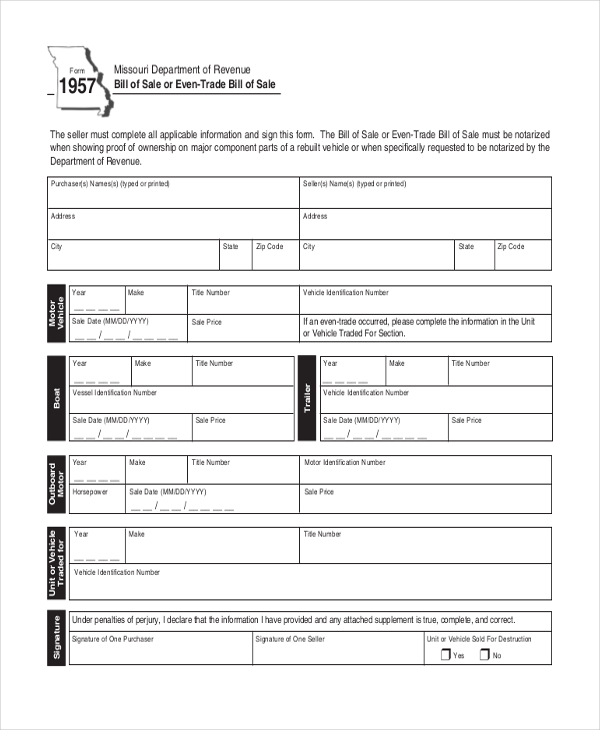 free 9 sample bill of sale forms in pdf ms word