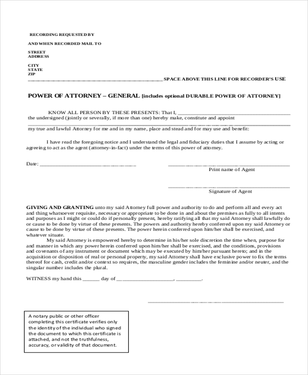 Free printable general power of attorney
