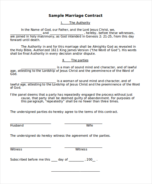 Free 8 Marriage Contract Form Samples In Pdf Ms Word