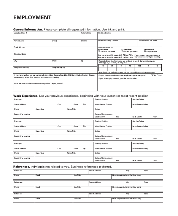 free 9 sample old navy application forms in pdf ms word