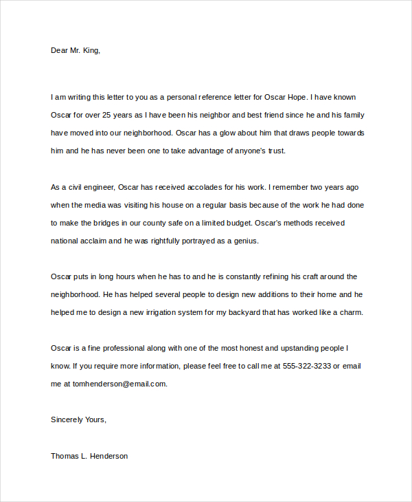 Free 8 Personal Letter Of Recommendation Samples In Ms Word Pdf