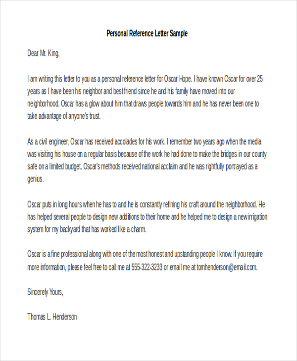 Free 11 Sample Reference Letters In Ms Word Pdf