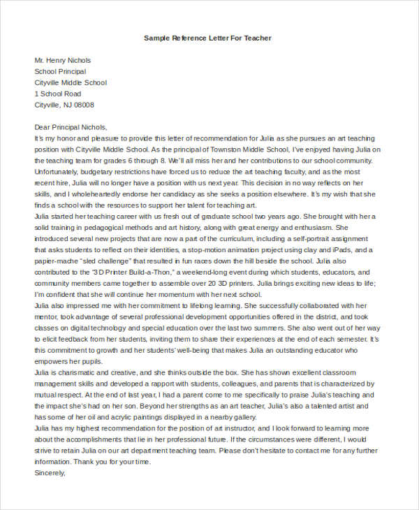 Free 11 Sample Reference Letters In Ms Word Pdf