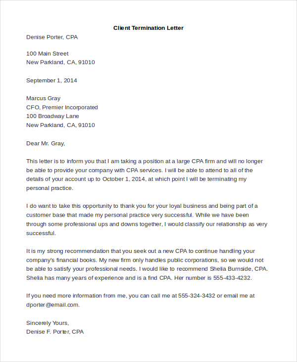 Free 9 Sample Termination Letters In Ms Word Pdf
