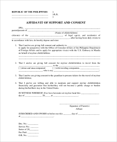 Free 11 Sample Affidavit Of Support Forms In Pdf Word