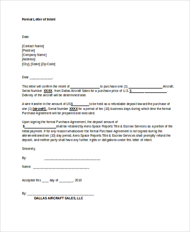 Free 8 Sample Letter Of Intent Format In Pdf Ms Word