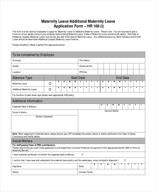Free 8 Sample Leave Application Forms In Pdf Ms Word Excel