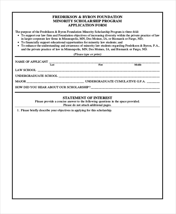 Free 11 Sample Scholarship Application Forms In Pdf Ms Word Excel