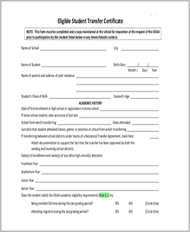Free 8 Sample School Transfer Forms In Ms Word Pdf Excel
