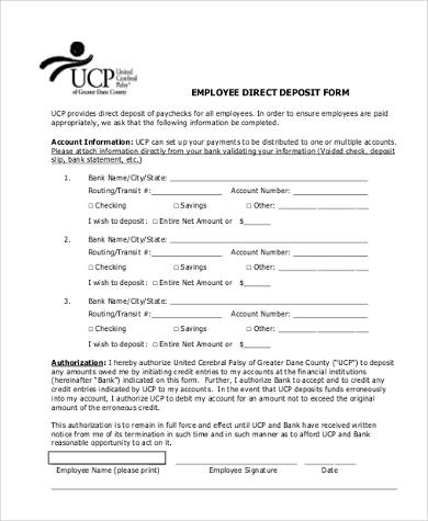 free 9 sample employee direct deposit forms in pdf excel ms word