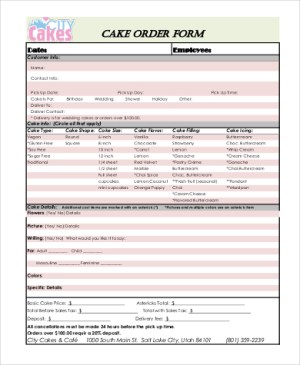 cake order printable forms form cakes sheets template sample pdf word excel snackncake