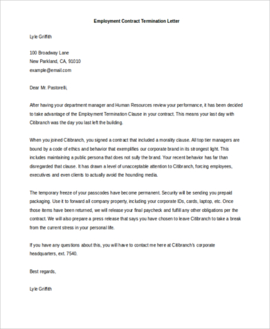 Free 8 Sample Employment Termination Letters In Ms Word Pdf