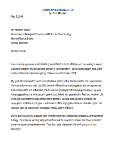 Free 9 Sample Application Letters In Ms Word Pdf