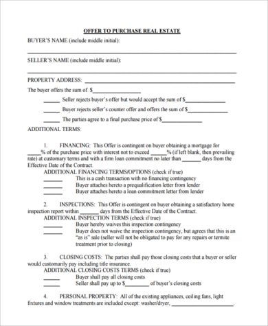 Free 9 Sample Real Estate Offer Forms In Pdf Ms Word