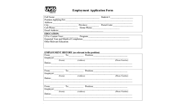 free 8 sample generic employment application forms in pdf ms word