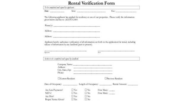 Free 9 Rental Verification Forms Samples In Ms Word Pdf