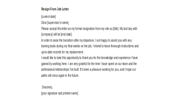 Free 8 Sample Resign Letters In Pdf Ms Word