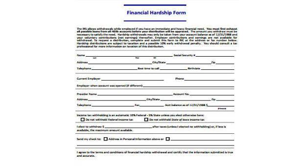 Free 9 Sample Financial Hardship Forms In Pdf Ms Word