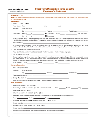 Free 8 Sample Short Term Disability Forms In Pdf Ms Word