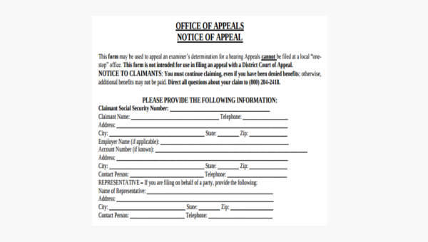 Free 8 Sample Social Security Appeal Forms In Pdf