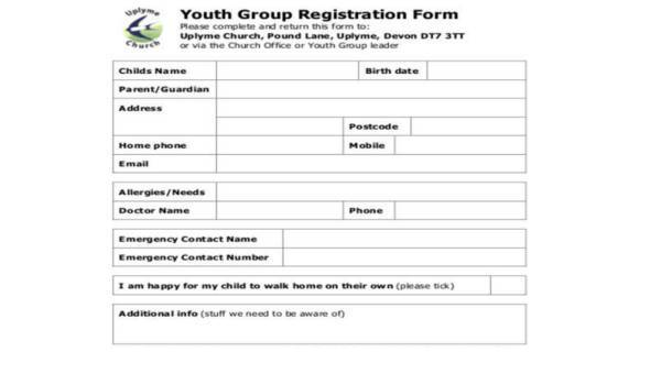 Free 8 Youth Group Registration Forms In Pdf Ms Word