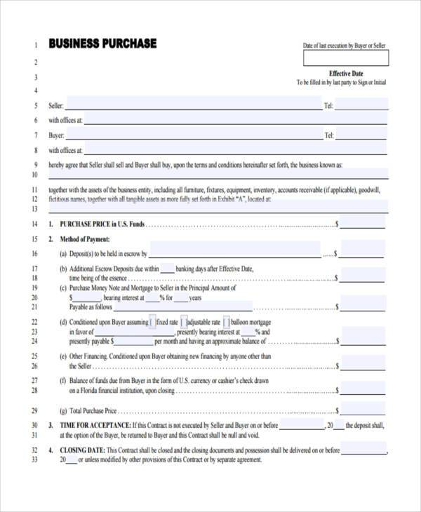 Free 7 Business Purchase Agreement Forms In Pdf Ms Word