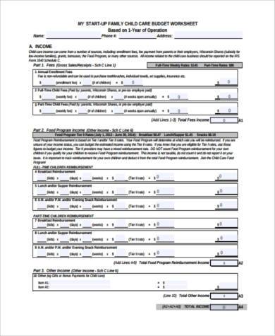 Free 7 Sample Child Care Budget Forms In Pdf Ms Word