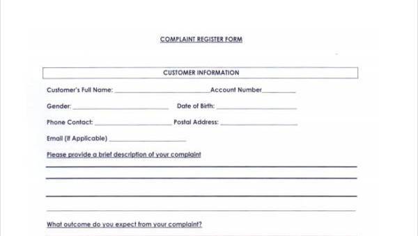 Free 8 Complaint Register Forms In Pdf Ms Word