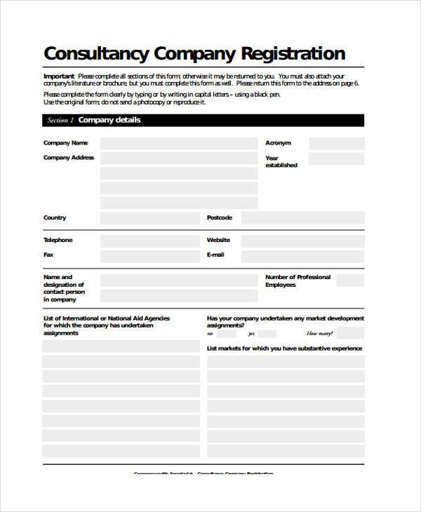 Free 7 Sample Company Registration Forms In Pdf Ms Word