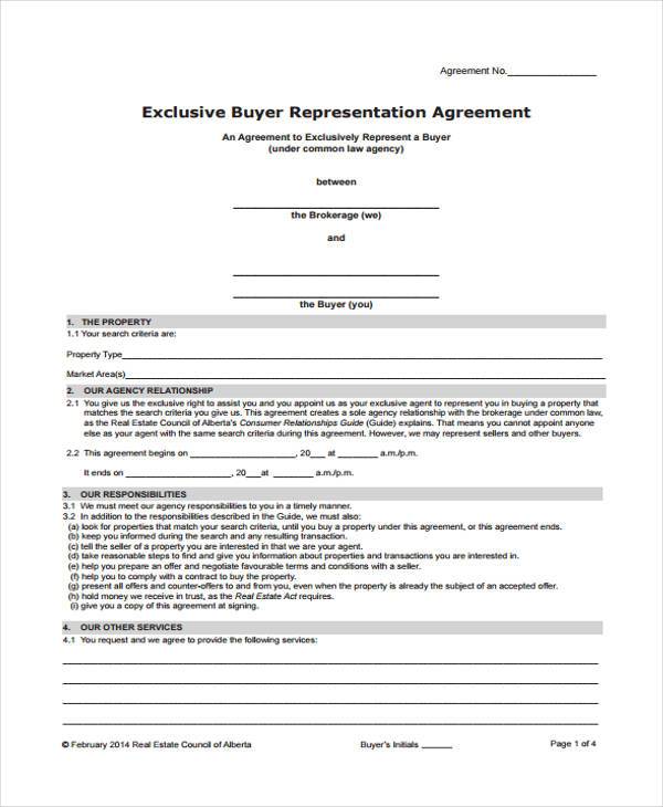 With an exclusive agency buyer agency agreement, the buyer is obligated to pay the agent only if the agent produces a property that the buyer buys. Free 7 Exclusive Agency Agreement Forms In Ms Word Pdf Pages