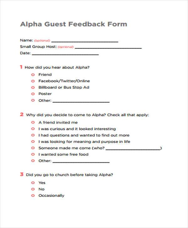 Free 7 Sample Guest Feedback Forms In Pdf Ms Word