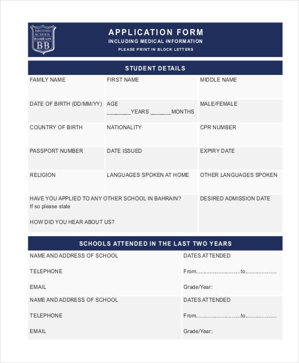 Free 9 Medical Application Form Samples In Pdf Ms Word